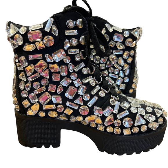 Akira Azalea Wang Tryna Black Lace-up Crystallized Gems Bootie 7 - Picture 7 of 13